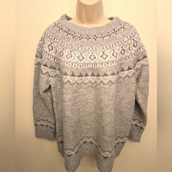 NWT Calvin Klein Gray Fair Isle Ladie's Sweater - Picture 1 of 6